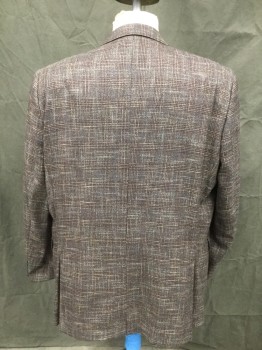 Mens, Sportcoat/Blazer, JACK VICTOR, Dk Brown, Charcoal Gray, Cream, Gray, Wool, Viscose, Plaid, Tweed, 52L, Single Breasted, Collar Attached, Notched Lapel, 2 Buttons,  3 Pockets