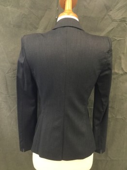 HUGO BOSS, Charcoal Gray, Wool, Elastane, Stripes - Shadow, Shadow Stripe, Single Breasted, Collar Attached, Peaked Lapel, 2 Welt Pockets, Sleeves Have Been Shortened 1" Fold Under Alteration