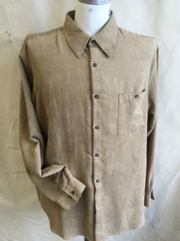 BRANDINI, Camel Brown, Polyester, Solid, Collar Attached, Button Front, 1 Pocket, Long Sleeves, Curved Hem