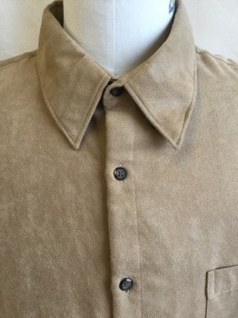 BRANDINI, Camel Brown, Polyester, Solid, Collar Attached, Button Front, 1 Pocket, Long Sleeves, Curved Hem