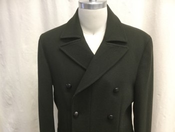 Mens, Coat, Overcoat, JOHN VARVATOS, Olive Green, Wool, Stripes - Micro, M, 38, Large Notched Lapel, Double Breasted Closure, 2 Patch Pocket, Back Vent, Half Panelled, at the Knee Length