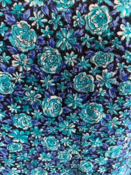 N/L, Black, Turquoise Blue, Purple, Cream, Rayon, Floral, Scoop Neck, Sleeveless, Lace Up Back, Ankle Length,