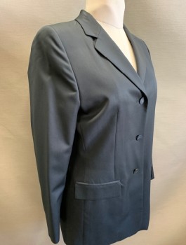 SAUTTER, Black, Wool, Solid, Pant Suit, Blazer: Single Breasted, Notched Lapel, 3 Buttons,  2 Pockets, Padded Shoulders