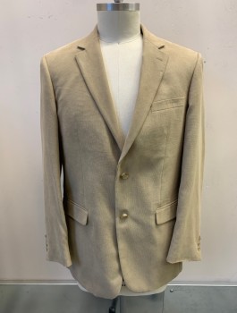 Mens, Sportcoat/Blazer, ANDREW FEZZA, Beige, Polyester, Solid, 42L, Single Breasted, Notched Lapel, 2 Buttons, 3 Pockets