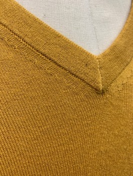 Mens, Pullover Sweater, BANANA REPUBLIC, Mustard Yellow, Silk, Cotton, Solid, M, Knit, Long Sleeves, V-neck