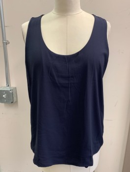 Womens, Shell, ANN TAYLOR, Midnight Blue, Polyester, Solid, XL, Scoop Neck, Slvls, Crepe Front, Jersey Back, Pull On,