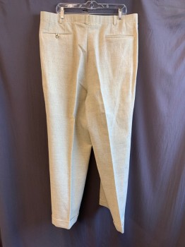 Mens, 1990s Vintage, Suit, Pants, MR. LEE, Cream, Linen, Solid, 38/30, Pleated Front, 4 Pockets, Cuffed