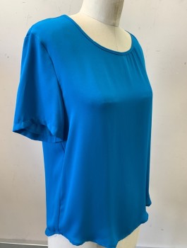 Womens, Blouse, OLIVACEOUS, Turquoise Blue, Polyester, Solid, S, Chiffon, S/S, Pullover, Scoop Neck