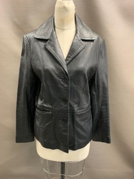 Womens, Leather Jacket, MICHAEL LAWRENCE, Black, Leather, B34, S, C.A., Single Breasted, B.F., 2 Pckts
