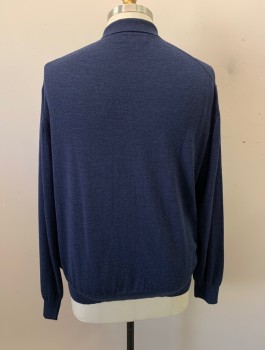 Mens, Pullover Sweater, JOHN W. NORDSTROM, Navy Blue, Wool, Solid, 2XL, POLO, C.A., 3 Buttons, L/S