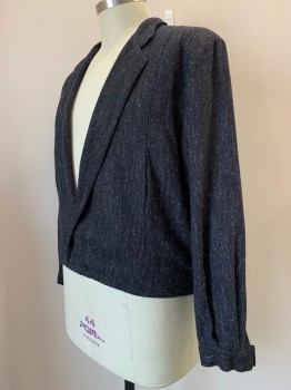 FLORENZI, Black, Off White, Wool, Tweed, 2 Buttons, Double Breasted, Notched Lapel, Side Pockets, Pleated Cuffs