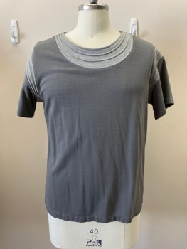 MTO, Gray, Lt Gray, Poly/Cotton, Color Blocking, Scoop Neck, S/S, Piped Necklace Texture Front, Piped Rings Around Armscye, Side Insert Panels From Hem To Cuff Of Sleeve