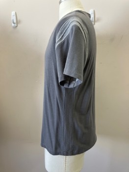 Mens, Tops, MTO, Gray, Lt Gray, Poly/Cotton, Color Blocking, Ch 40, Scoop Neck, S/S, Piped Necklace Texture Front, Piped Rings Around Armscye, Side Insert Panels From Hem To Cuff Of Sleeve