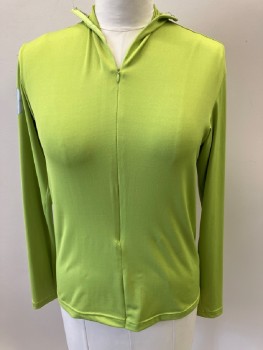 Womens, Top, MTO, Lime Green, Silver, Spandex, Solid, M, Zip Front, L/S, with   Pull Over Hoodie & Silver, Aged Trim , #18 On Right Side & Ear On The Left Shoulder