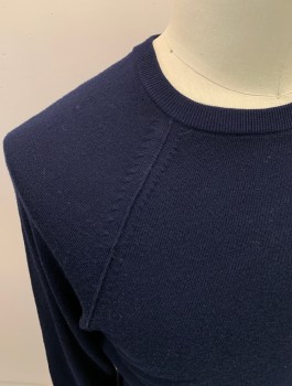 Mens, Pullover Sweater, BANANA REPUBLIC, Navy Blue, Wool, Solid, M, CN, L/S, Raglan Sleeves