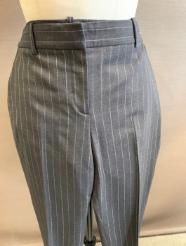 Womens, Suit, Pants, THEORY, Charcoal Gray, Wool, Polyester, Stripes - Chalk , 0, Flat Front Back Side Pockets, 2 Back Pockets