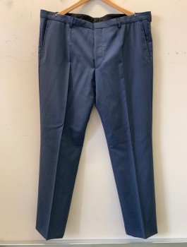 Mens, Suit, Pants, HUGO BOSS, Blue, Wool, Herringbone, 40/35, Zip Fly, Belt Loops, 4 Pockets,