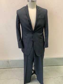 ELEGANZA, Charcoal Gray, Polyester, Viscose, Plaid, Notched Lapel, 2 Button Front, 3 Pocket , 2 Back