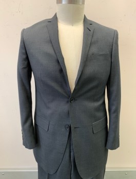 ELEGANZA, Charcoal Gray, Polyester, Viscose, Plaid, Notched Lapel, 2 Button Front, 3 Pocket , 2 Back