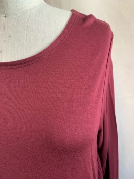 Womens, Top, EILEEN FISHER, Red Burgundy, Viscose, Spandex, Solid, M, Long Sleeves, Round Neck,