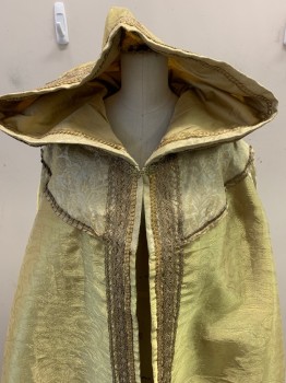 Unisex, Historical Fiction Cape, N/L, Gold, Synthetic, Leaves/Vines , Size, One, Organza Over Jacquard, Lace and Gold Trim Down CF & Around Hood, Yoke, Dirty Hem, Fancy Hook & Eye, Inner Cape Ties