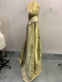 Unisex, Historical Fiction Cape, N/L, Gold, Synthetic, Leaves/Vines , Size, One, Organza Over Jacquard, Lace and Gold Trim Down CF & Around Hood, Yoke, Dirty Hem, Fancy Hook & Eye, Inner Cape Ties