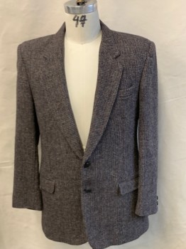 Mens, Blazer/Sport Co, HARRIS TWEED, Brown, Gray, Black, Lt Gray, Wool, Tweed, 44R, Notched Lapel, 2 Button Single Breasted, 3 Pockets, Back Vent