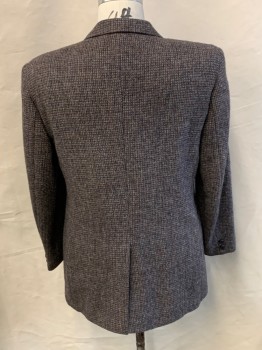 Mens, Blazer/Sport Co, HARRIS TWEED, Brown, Gray, Black, Lt Gray, Wool, Tweed, 44R, Notched Lapel, 2 Button Single Breasted, 3 Pockets, Back Vent