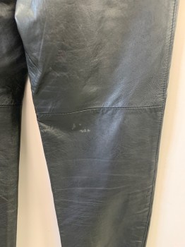 Womens, Pants, NL, Black, Leather, W:29, Paper Bag Waist, Self Belt Front with Gold Rings, Side Pockets, Zip Front, *Stained