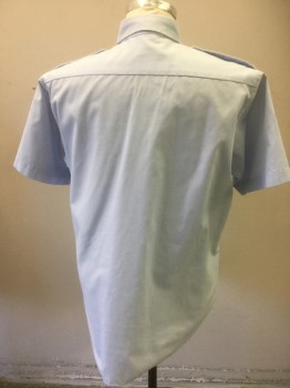 FLYING CROSS, Ice Blue, Cotton, Polyester, Button Front, Short Sleeve,  Collar Attached, Epaulets,