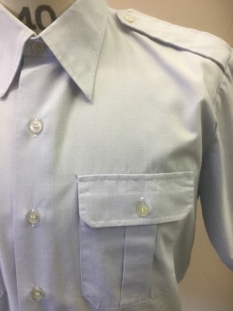 Mens, Fire/Police Shirt, FLYING CROSS, Ice Blue, Cotton, Polyester, L, Button Front, Short Sleeve,  Collar Attached, Epaulets,