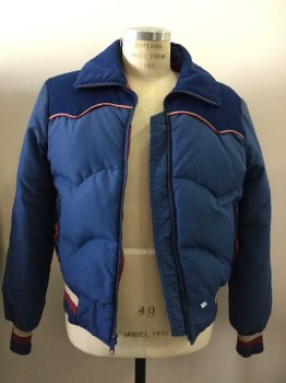 Mens, Jacket, LEVI'S, Slate Blue, Nylon, Cotton, M, Western Yoke In Corduroy, Red/Crm Piping, Zipper Front, Ribbed Knit Cuffs,