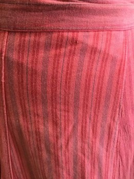 Womens, Skirt, N/L, Red, Dk Red, Blue, Cotton, Stripes, Adj, 34+, Wrap Skirt, Gored, Self Belt