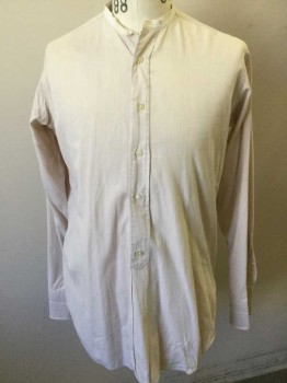 N/L, White, Beige, Cotton, Stripes - Micro, L/S, B.F., Solid White Band Collar, French Cuffs,  Label Not Legible