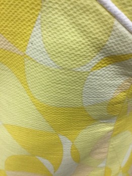 LAUNDRY, Yellow, Lt Yellow, Cream, White, Cotton, Abstract , Halter, Mini, Sun Dress, White Piping and Solid Hem, Pique