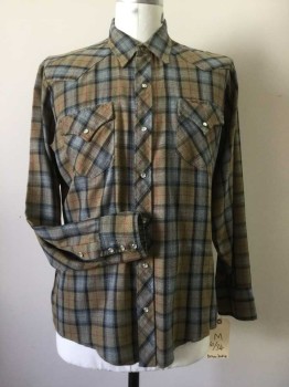 Mens, Western, DICKSON JENKINS, Gray, Tan Brown, Red, Navy Blue, Wool, Polyester, Plaid, 34, 16, Snap Front, 2 Flap Pocket,