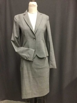 Womens, Suit, Jacket, THEORY, Lt Gray, Wool, Lycra, Heathered, 2, 1 Button Single Breasted, Notched Lapel, 2 Faux Diagonal Slit Pockets