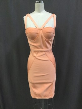 MISS CIRCLE, Peach Orange, Elastane, Solid, Sleeveless, Strappy, Structured Cups, Heavy Stretch Knit, Back Zipper,