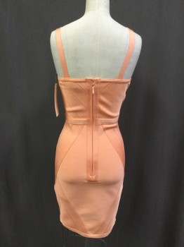 MISS CIRCLE, Peach Orange, Elastane, Solid, Sleeveless, Strappy, Structured Cups, Heavy Stretch Knit, Back Zipper,