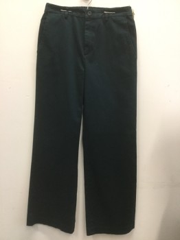 UNIQLO, Teal Blue, Cotton, Solid, Flat Front, Wide Leg