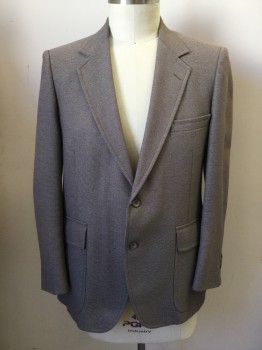 BOB'S MEN'S SHOP, Brown, Cream, Polyester, Birds Eye Weave, Single Breasted, Collar Attached, Notched Lapel, 2 Buttons,  3 Pockets