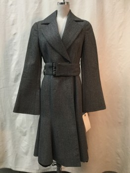 ARMANI, Heather Gray, Synthetic, Wool, Solid, Heather Gray, Notched Lapel, Button Front, Belt