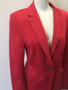 Womens, Blazer, RAG & BONE, Cherry Red, Cotton, Nylon, Solid, B:35, S, Stretch Ponte, 1 Button, Notched Lapel with Hand Picked Stitching, 2 Pockets, Padded Shoulders, Slim Fit, Below Hip Length, Black Lining