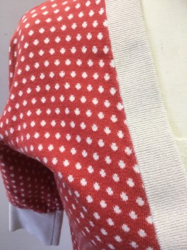 MARC JACOBS, Red, Cream, Cotton, Polka Dots, Knit, V-neck, Cardigan, 2 Patch Pocket,  Short Sleeves,