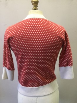 MARC JACOBS, Red, Cream, Cotton, Polka Dots, Knit, V-neck, Cardigan, 2 Patch Pocket,  Short Sleeves,