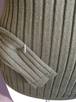 Womens, Pullover Sweater, BANANA REPUBLIC, Olive Green, Wool, Solid, S, Ribbed, Round Neck,  Long Sleeves,