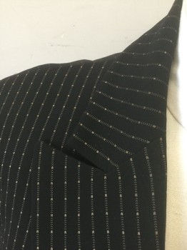 JONES NEW YORK SUIT, Black, Brown, Polyester, Stripes - Pin, Dots, Black with Brown Dotted/Dashed Pinstripes, Single Breasted, Peaked Lapel, 2 Large Black Buttons, 2 Pockets with Flap Closures, Padded Shoulders