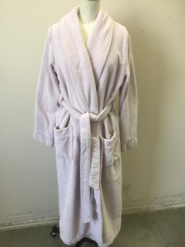 Womens, SPA Robe, NORDSTROM LINGERIE, Lavender Purple, Cotton, Polyester, Solid, S, Terry Cloth, Long Sleeves, Shawl Lapel, 2 Patch Pockets at Hips, Satin Piping Trim, **With Matching Sash Belt