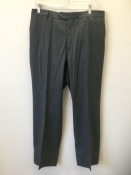 Mens, 1980s Vintage, Suit, Pants, GIVENCHY, Gray, Wool, Ins:30, W:34, with Light Blue and Cream Pinstripes, Flat Front, Button Tab Waist, Zip Fly,