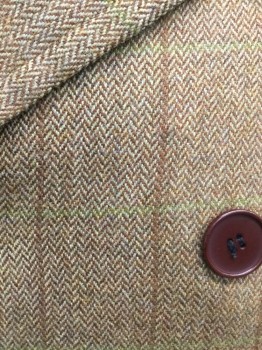 MTO, Brown, Khaki Brown, Lime Green, Brick Red, Wool, Plaid-  Windowpane, Herringbone, Double Breasted, Pocket Flap, Notched Lapel, Brick Red Buttons,